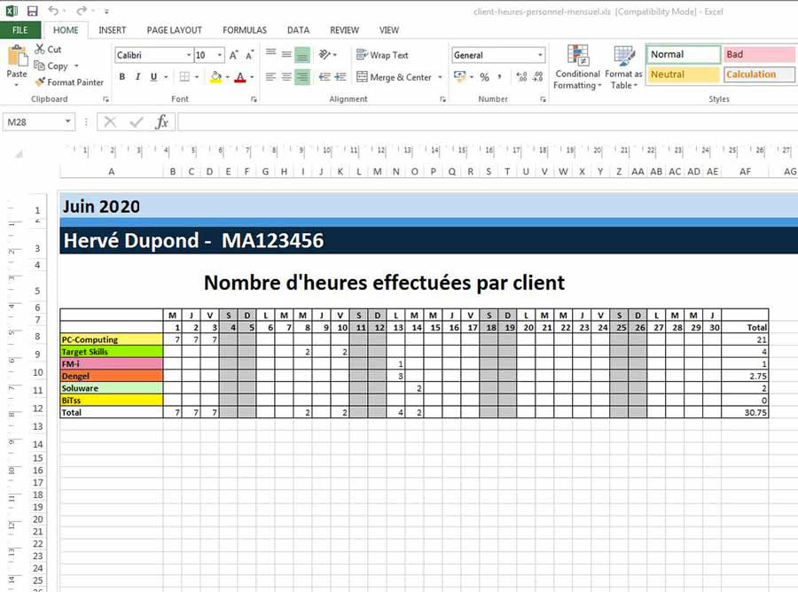 Tableau pour calculer les heures de travail : Excel gratuit