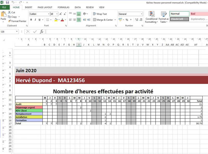 Bilan mensuel des heures des employs