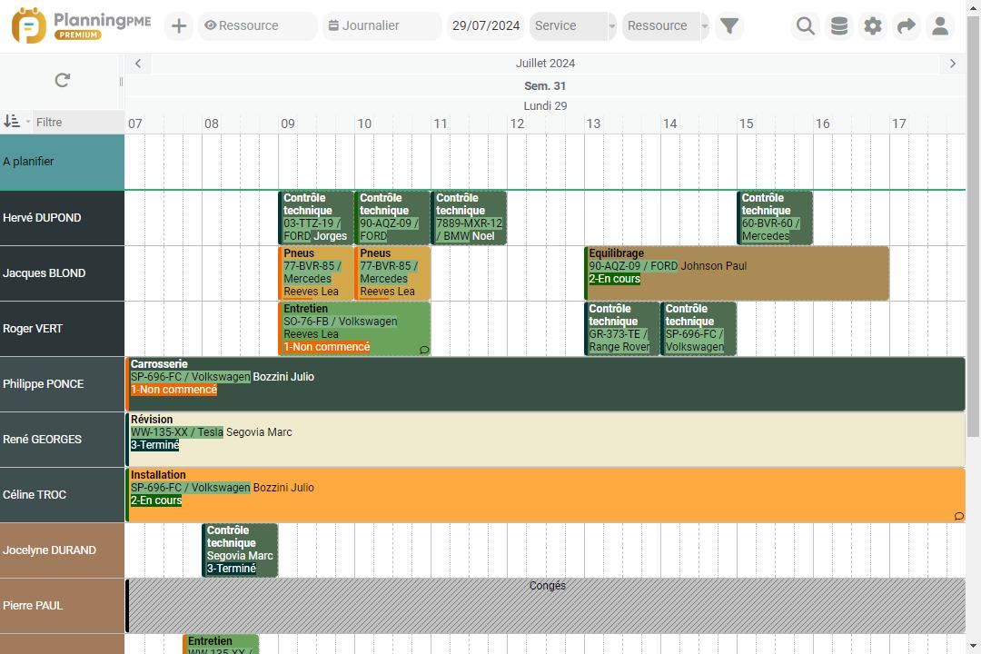 Planning de garage