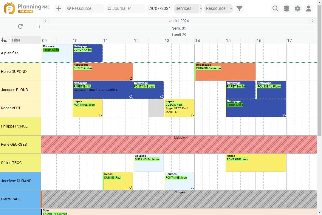 Planning de services  la personne