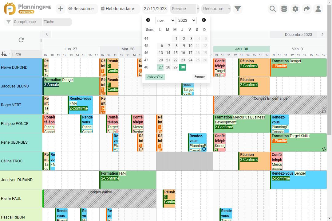 Vues disponibles du planning  PlanningPME Web Access